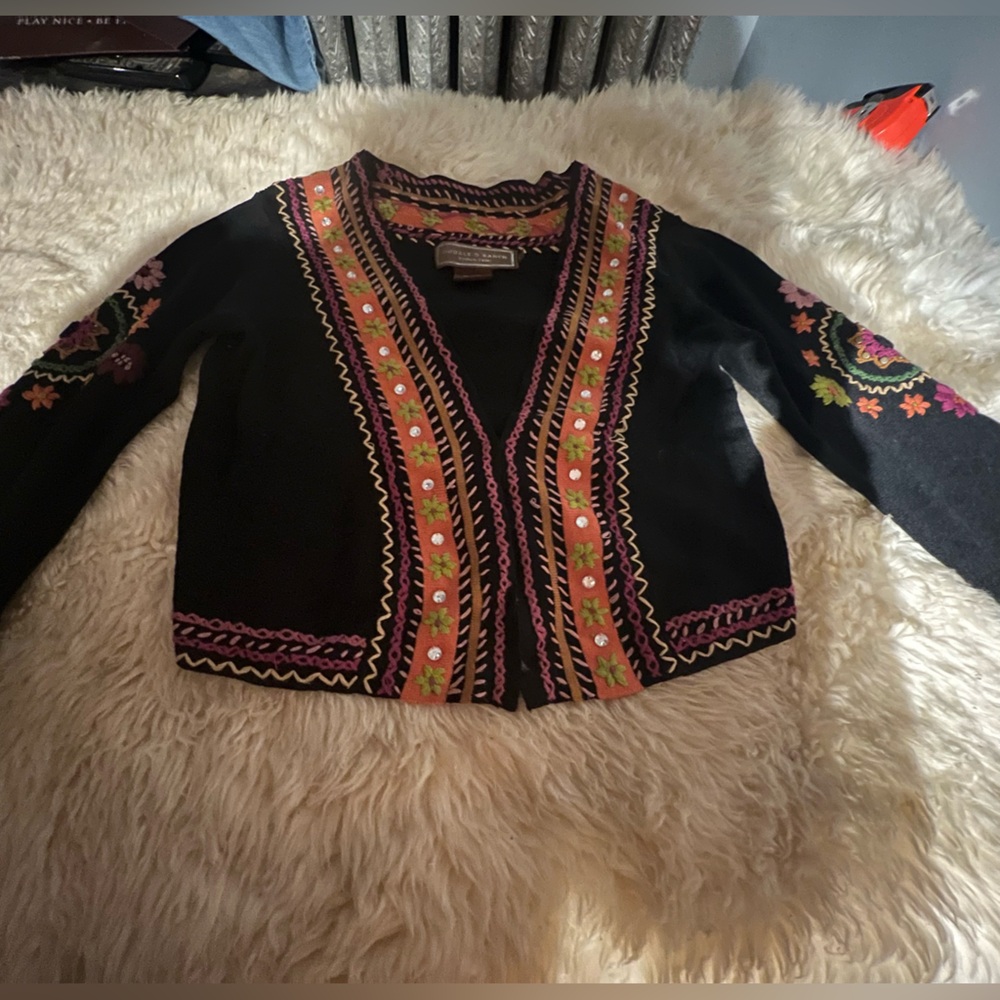 Double D Ranch embroidered rhinestone studs boho sweater cardigan floral hippie